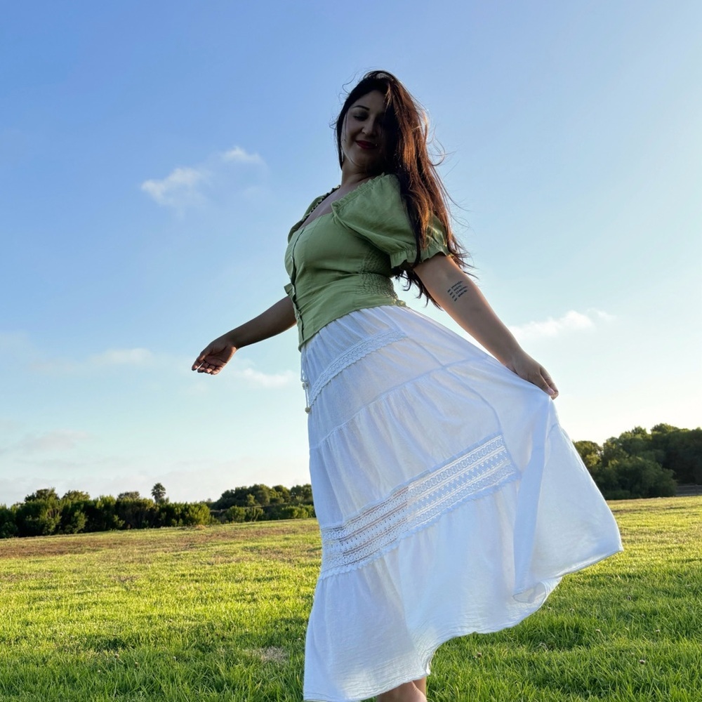 Bohemian Embroidered White Maxi Skirt